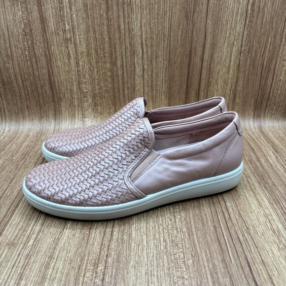 ECCO SOFT 7 WOMEN’S EU 42 US 11-11.5 CASUAL SLIP-ON PINK SHIMMER WOVEN LEATHER - Picture 3 of 8